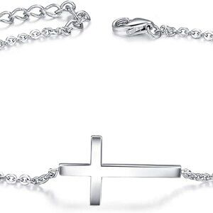 Sterling Silver Cross Bracelet Hypoallergenic Adjustable Gift for Women